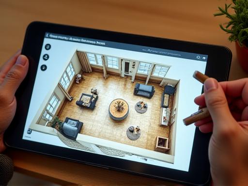 Designer working on a digital interior blueprint