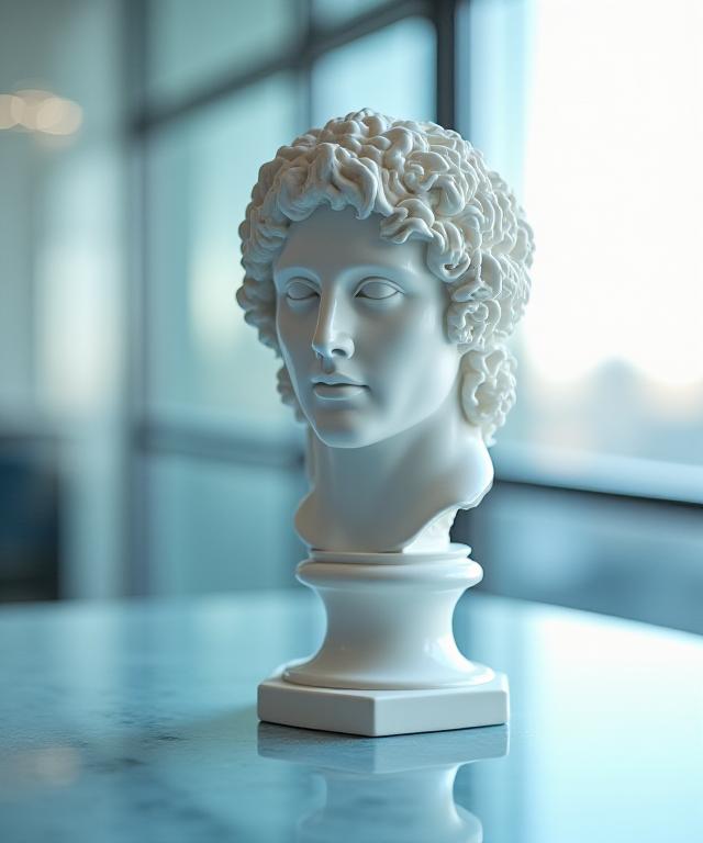 Ancient marble bust in a modern minimalist apartment