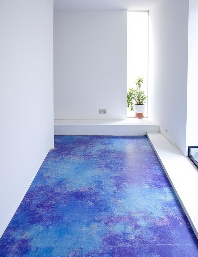 Sleek furniture on a colorful Roman-style floor